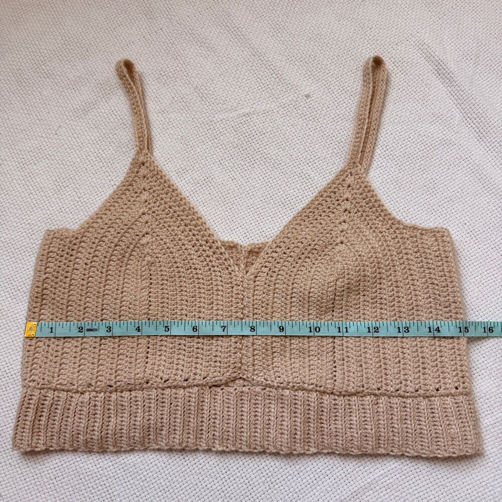 Handmade Crochet Crop Top Bralette– Neutral Sand Ribbed Knit (Size L) - Picture 4 of 5
